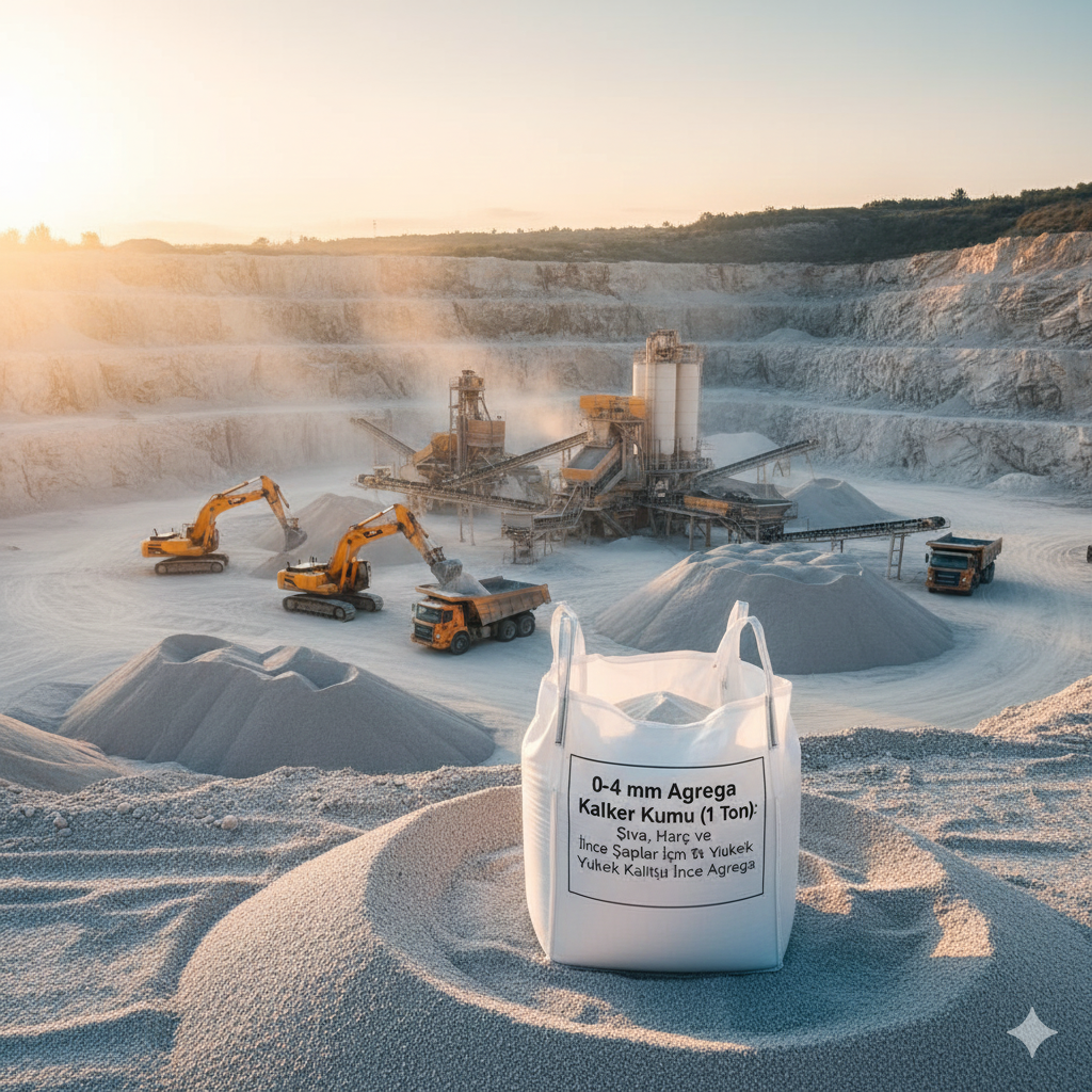 0-4 mm Agrega Kalker Kumu (1 Ton): Sıva, Harç ve İnce Şaplar İçin Yüksek Kaliteli İnce Agrega