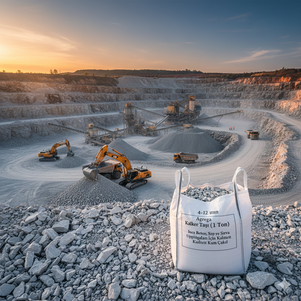 4-12 mm Agrega Kalker Taşı (1 Ton): İnce Beton, Şap ve Sıva Uygulamaları İçin Kaliteli Kum Çakıl