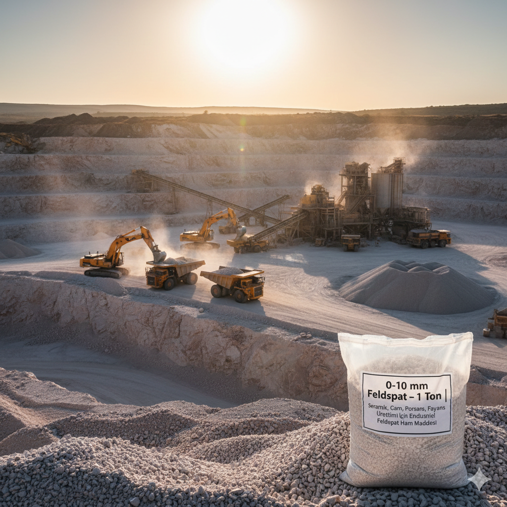 0-10 mm Feldspat – 1 Ton | Seramik, Cam, Porselen, Fayans Üretimi İçin Endüstriyel Feldspat Ham Maddesi